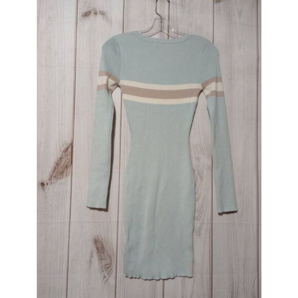 Fashion Nova Dress Ladies‎ Small Blue Ribbed Mini Long Sleeve - Picture 2 of 7